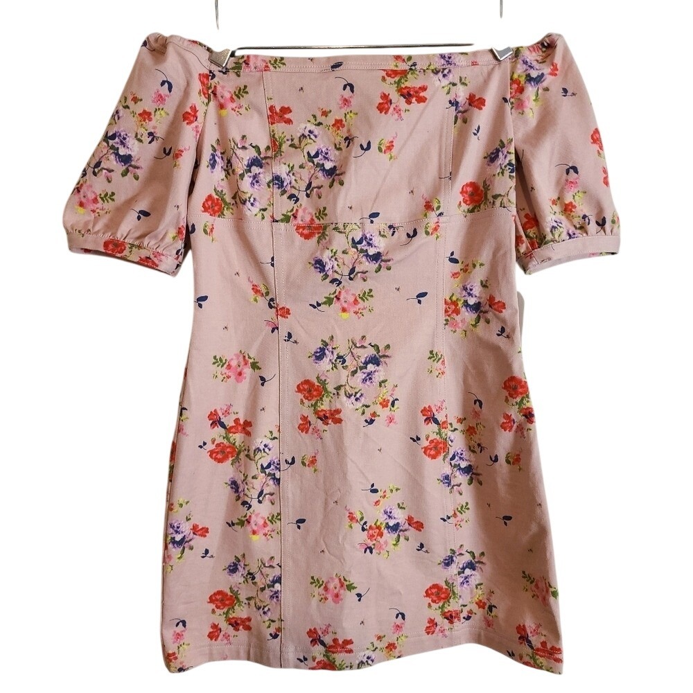 Leith Pink Floral Off Shoulder‎ Puff Sleeve Mini Dress Medium